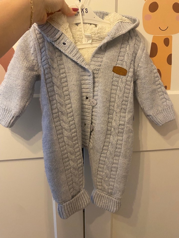 Gri Örgü Bebek Erkek Tulumu - Görsel 2