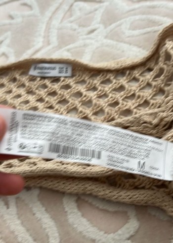 m Beden camel Renk Nakışlı, kayık yaka, bej triko plaj takımı
