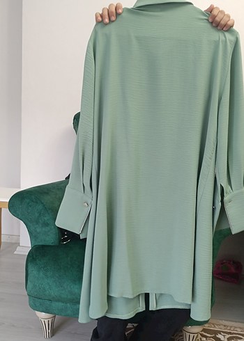 xxl Beden yeşil Renk Uzun Kollu Kadın Tunik Pilili Detaylı