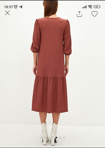 Düğmeli V Yaka Kahverengi Hamile Elbisesi - Görsel 3