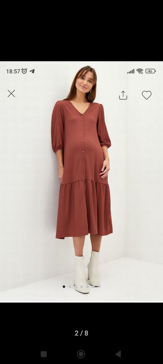 Düğmeli V Yaka Kahverengi Hamile Elbisesi - Görsel 2