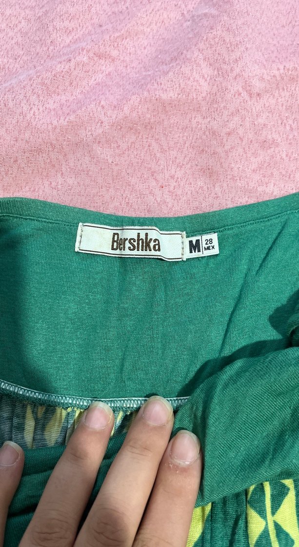 Renkli Desenli Bohem bershka straplez elbise - Görsel 2