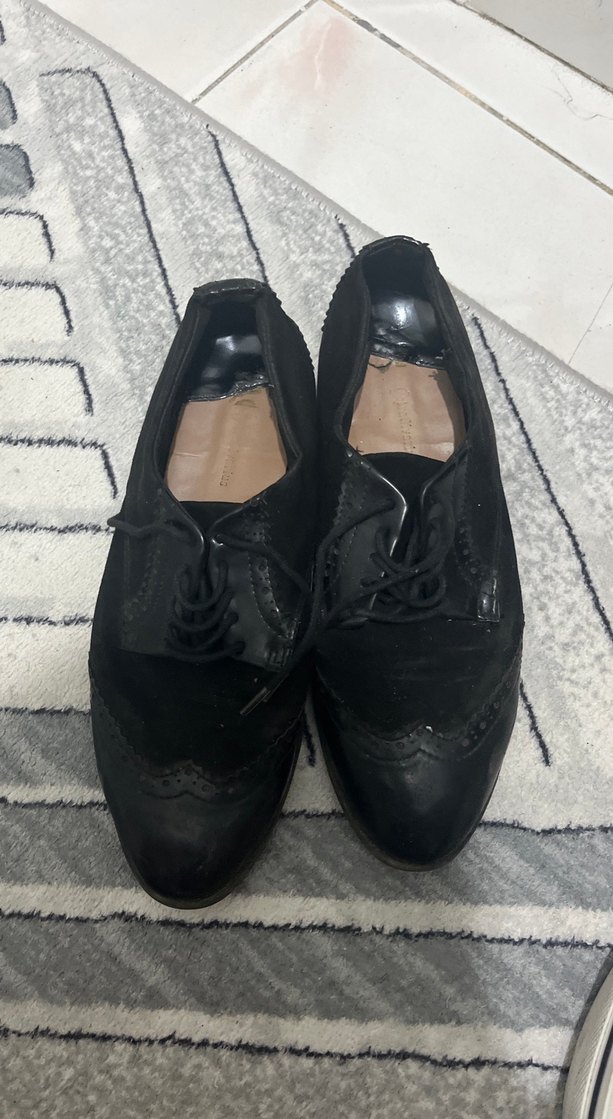Siyah Rugan Kadın Stiletto Oxford Ayakkabı - Görsel 2