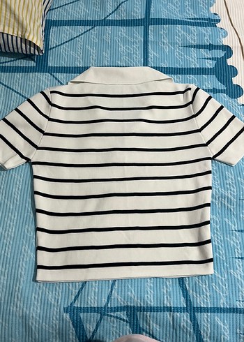 s Beden Beyaz Çizgili Polo Tişört