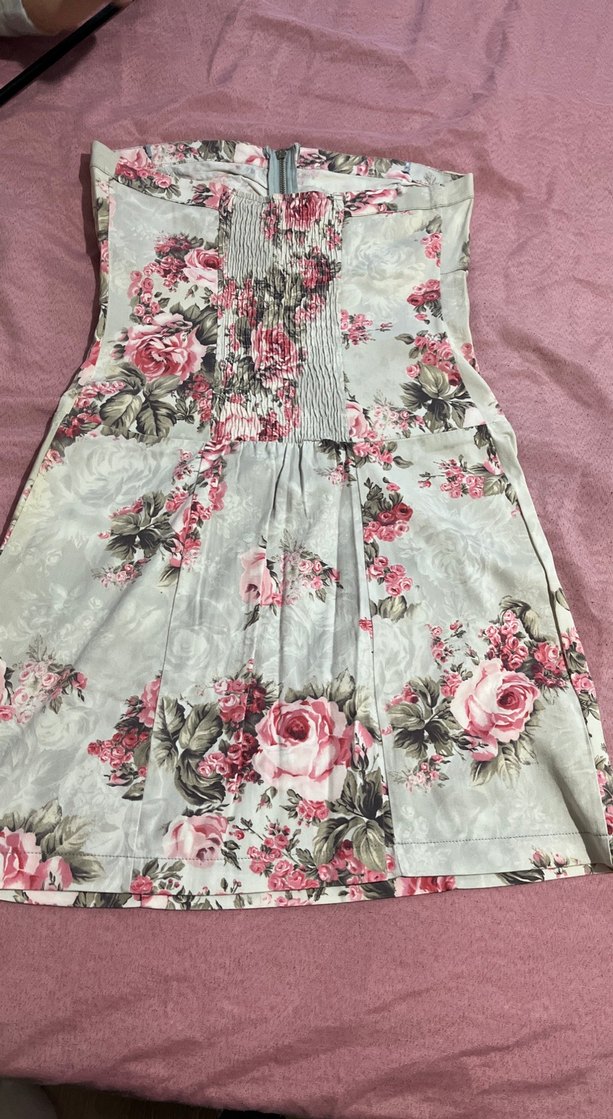 Çiçek Desenli Straplez Midi Elbise - Görsel 2