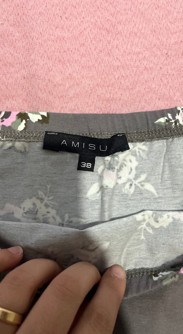 Gri Çiçek Desenli Mini Etek - Görsel 2