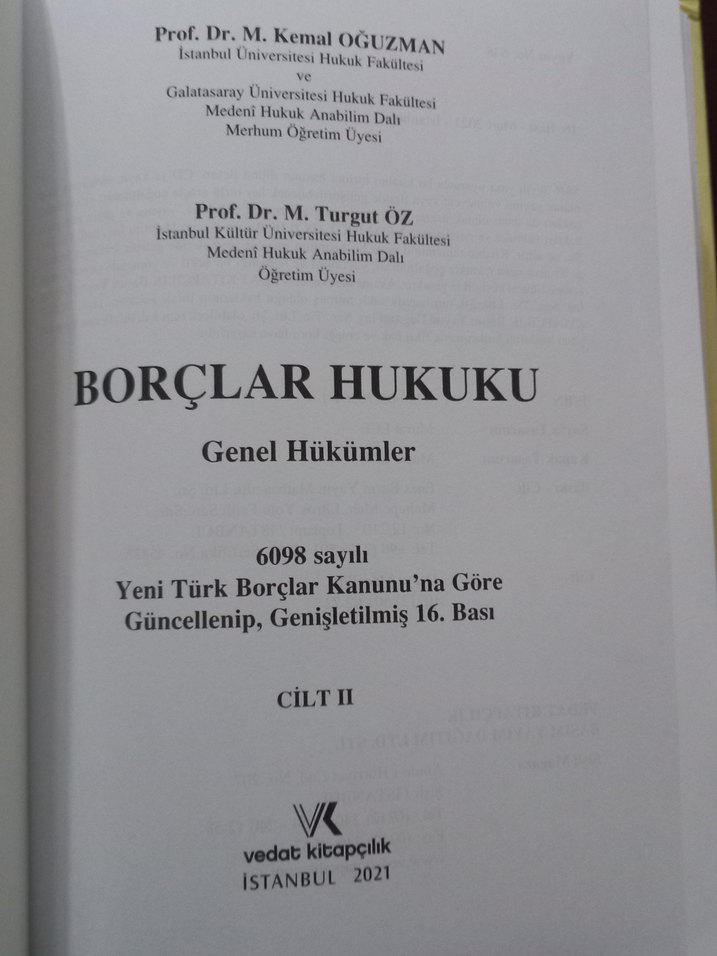 Sıfır Borçlar Hukuku Genel Hükümler Cilt 2 - Görsel 3