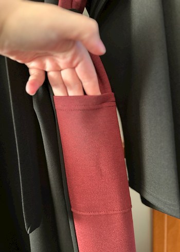 Bordo Siyah Uzun Kollu Gotik Elbise - Görsel 4