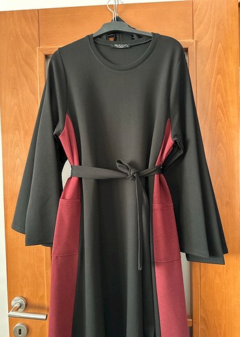 Bordo Siyah Uzun Kollu Gotik Elbise - Görsel 3