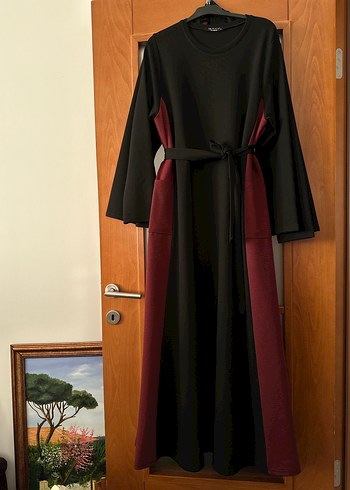 Bordo Siyah Uzun Kollu Gotik Elbise - Görsel 2