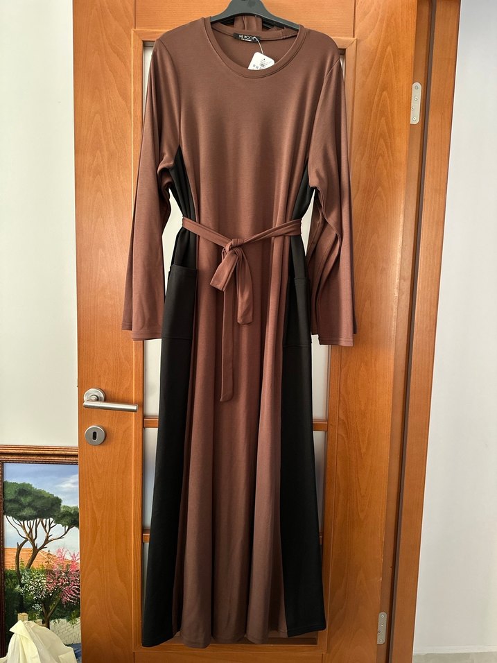 Bordo Siyah Uzun Kollu Gotik Elbise - Görsel 5