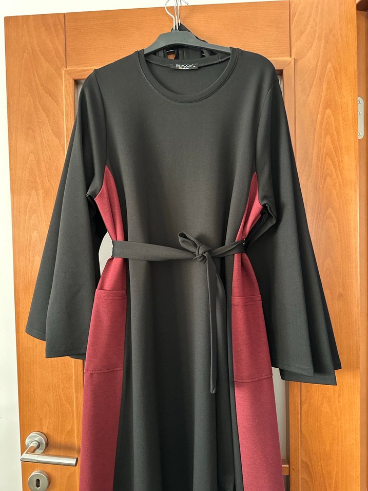 Bordo Siyah Uzun Kollu Gotik Elbise - Görsel 3