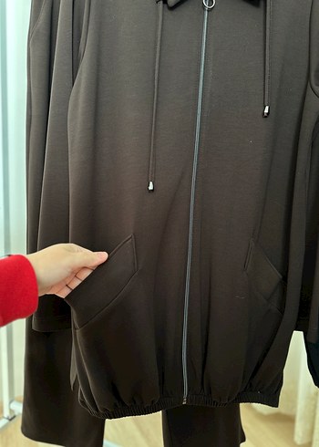 Fermuarlı Uzun Kollu,  Kahverengi ve siyah Kadın Eşofman - Görsel 3
