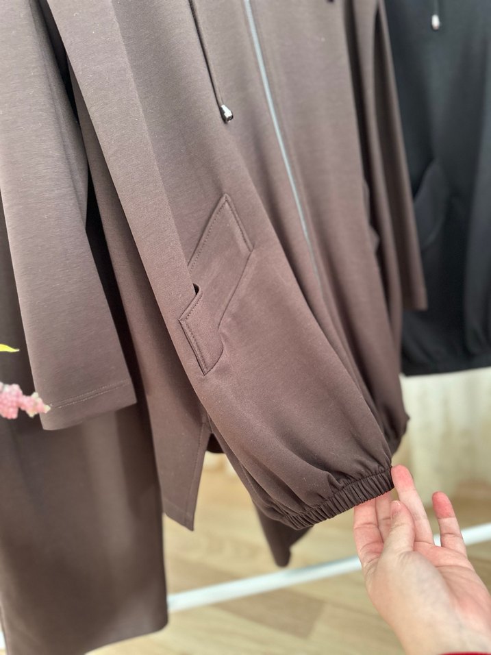 Fermuarlı Uzun Kollu,  Kahverengi ve siyah Kadın Eşofman - Görsel 2