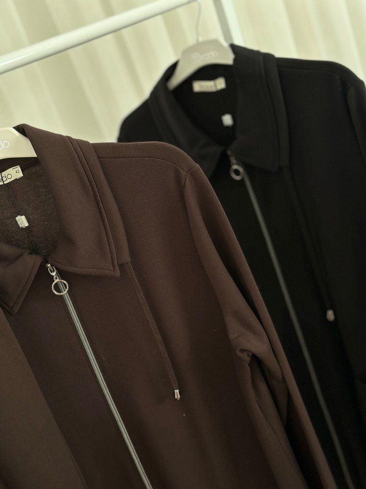 Fermuarlı Uzun Kollu,  Kahverengi ve siyah Kadın Eşofman - Görsel 4