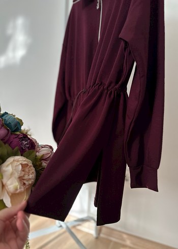 Bordo Yarım Fermuarlı Kısa Tunik - Görsel 4