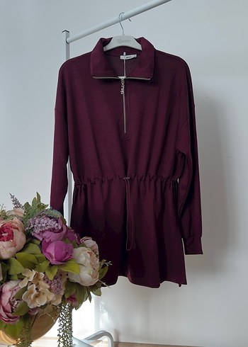 Bordo Yarım Fermuarlı Kısa Tunik - Görsel 3