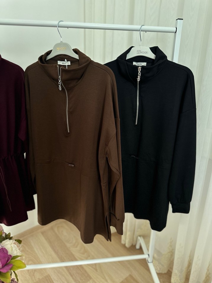 Bordo Yarım Fermuarlı Kısa Tunik - Görsel 2