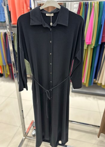 Uzun Kollu Kuşaklı Kadın Elbise..  tiril tiril bir Lacos kumaş - Görsel 4