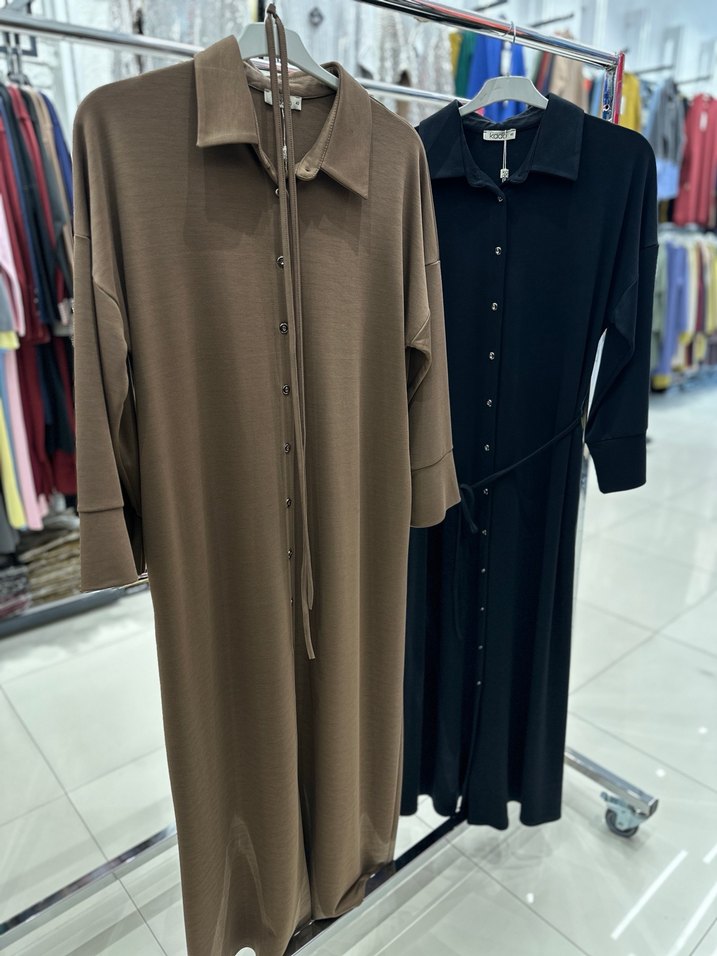 Uzun Kollu Kuşaklı Kadın Elbise..  tiril tiril bir Lacos kumaş - Görsel 2