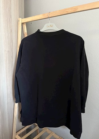 s Beden Siyah Kadın Salaş Bisiklet Yaka Sweatshirt