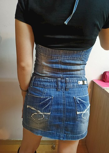 made in italy vintage denim mini elbise Y2K tarzı - Görsel 3