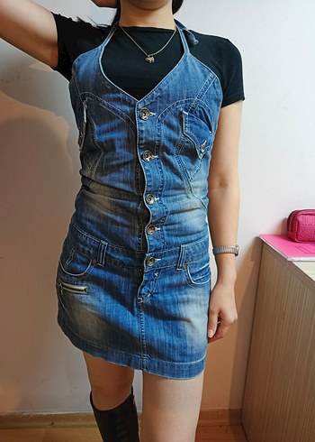 made in italy vintage denim mini elbise Y2K tarzı - Görsel 4