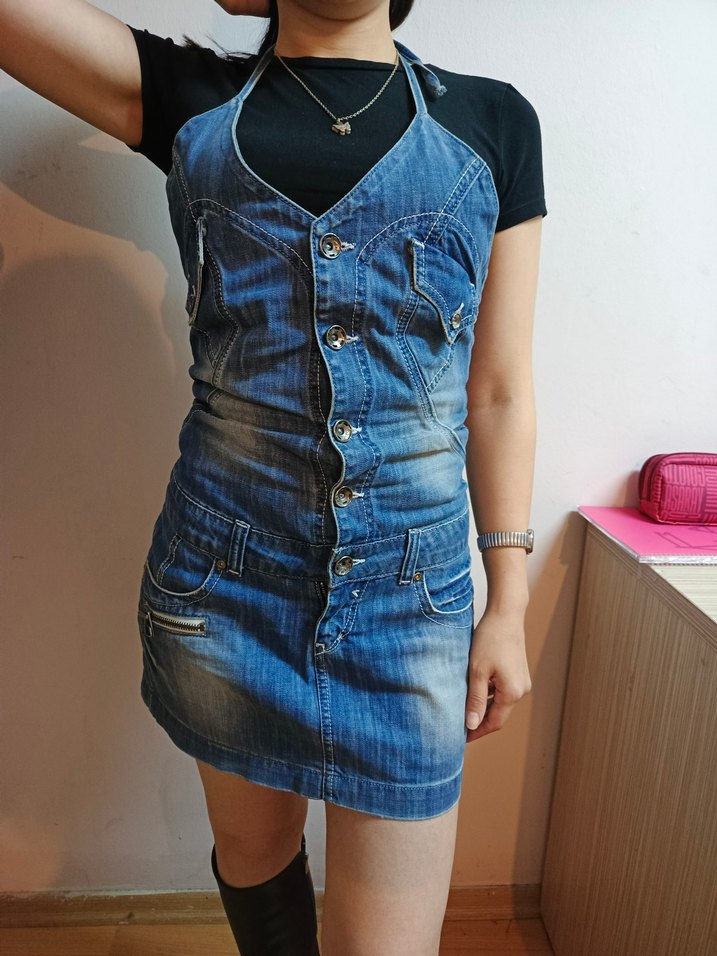 made in italy vintage denim mini elbise Y2K tarzı - Görsel 4