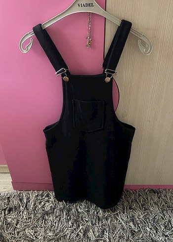 Siyah Süet Kısa Askılı Bahçıvan Tulum - Görsel 2