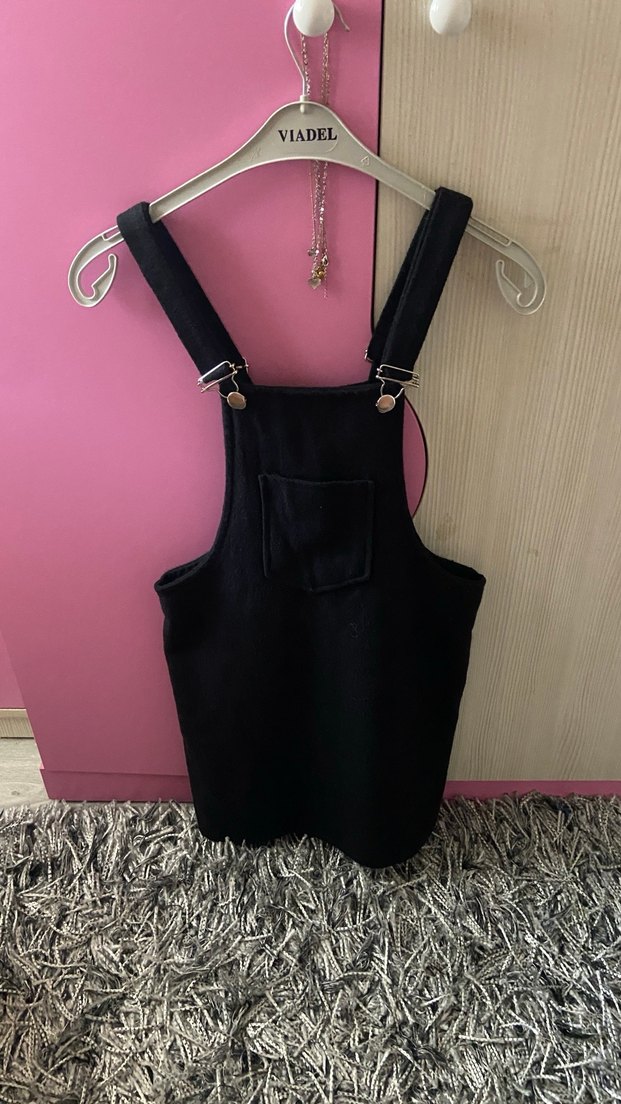 Siyah Süet Kısa Askılı Bahçıvan Tulum - Görsel 2