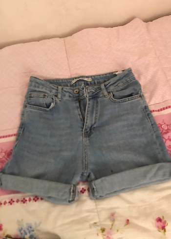 Kadın Mavi Bağcıklı Mini Denim Şort