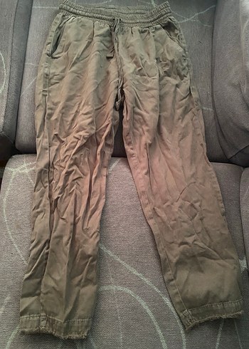 Düğmeli Kadın Keten Pantolon, Rahat Kesim - Görsel 4