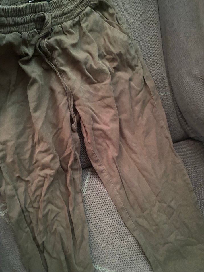 Düğmeli Kadın Keten Pantolon, Rahat Kesim - Görsel 5