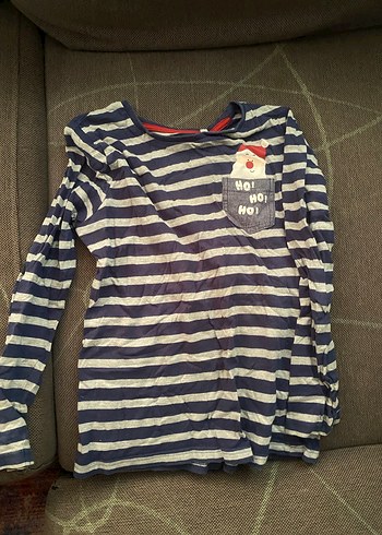 Düğmeli Erkek Çocuk Mavi Çizgili Tişört - Görsel 2