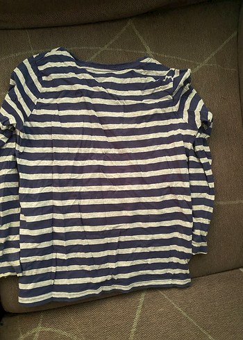 Düğmeli Erkek Çocuk Mavi Çizgili Tişört - Görsel 3