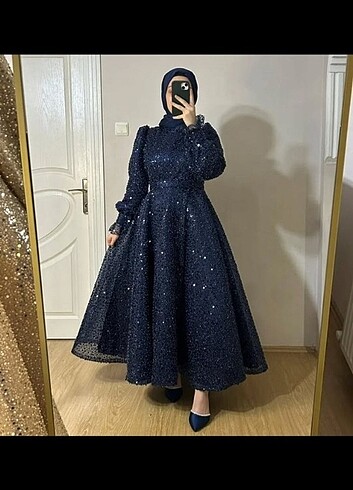 Lacivert taşlı abiye 