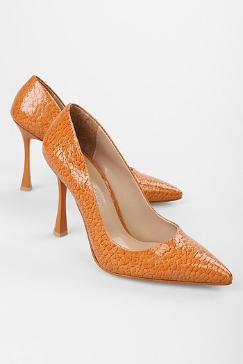 Hardal Yılan Desenli Stiletto