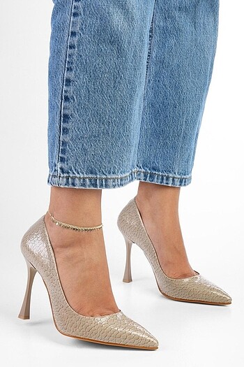 Vizon Yılan Desenli Stiletto