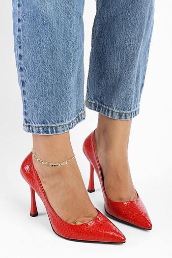 Diğer Kırmızı Yılan Desenli Stiletto