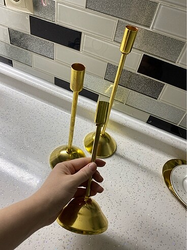 Beden altın Renk Gold Üçlü Şamdan