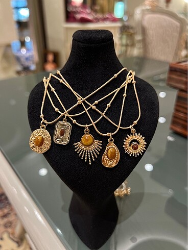 Diğer Vintage kolye sarı doğal taş