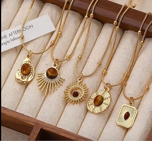  Beden Vintage kolye sarı doğal taş