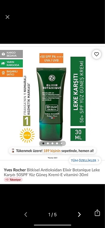 Yves Rocher Elixir güneş kremi 50+