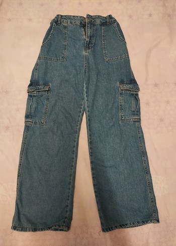 Diğer Bol Kesim Kadın Mavi Denim Midi Pantolon