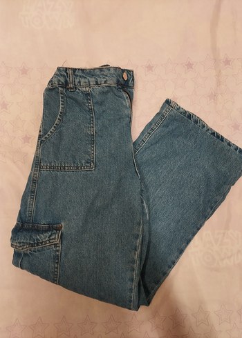 Bol Kesim Kadın Mavi Denim Midi Pantolon