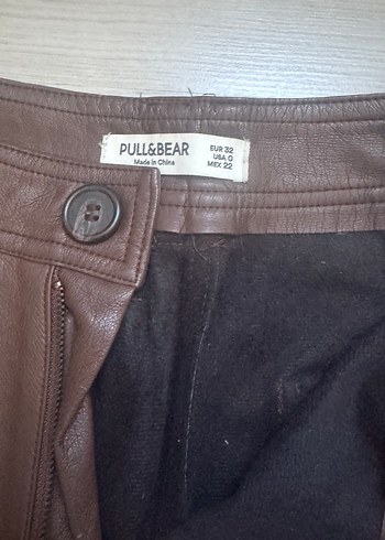 Pull and Bear Pull &bear Kahverengi Deri Kadın Pantolon