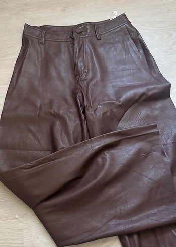 Pull &bear Kahverengi Deri Kadın Pantolon