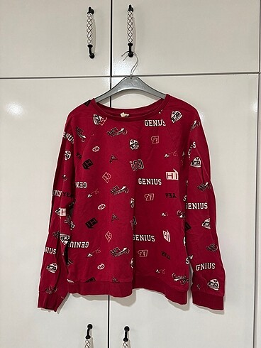 s Beden defacto genius baskılı kırmızı sweatshirt