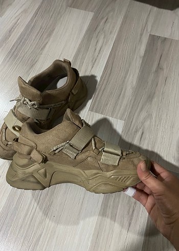 Bej Kamuflaj Desenli Platform Topuklu Kadın Spor Ayakkabı - Görsel 3