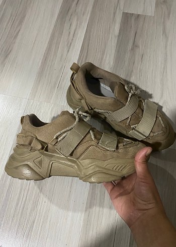 Bej Kamuflaj Desenli Platform Topuklu Kadın Spor Ayakkabı - Görsel 2